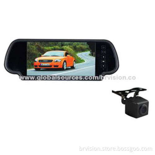 Car rearview system with 7-inch panel mirror monitor and wide viewing angle, water-resistant camera